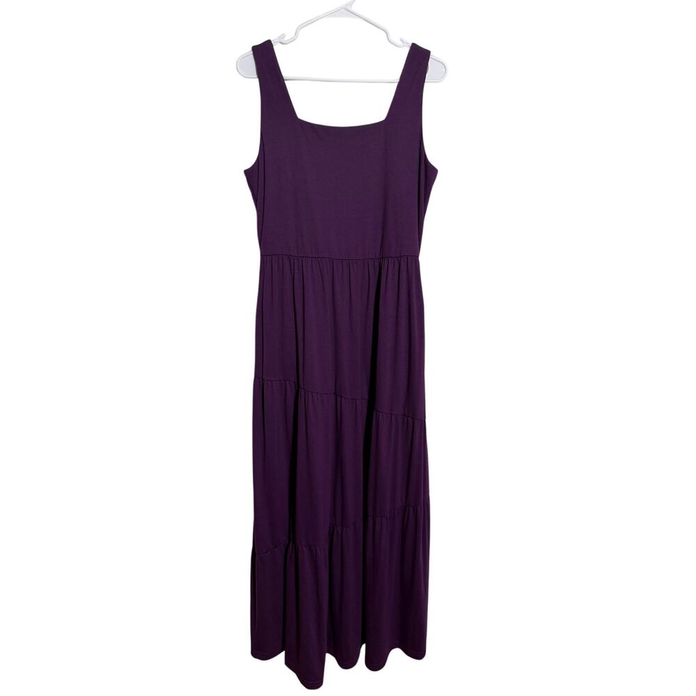 Kranda Purple Tiered Maxi Dress Large Sleeveless Pockets